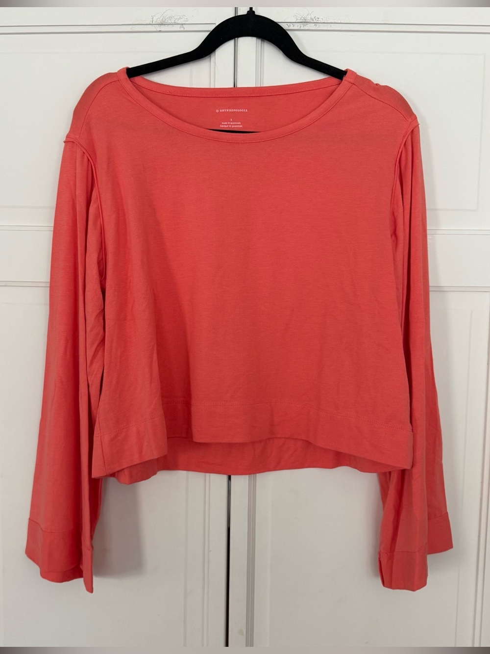 NWT Anthropologie Coral Pink Cropped Long Sleeve Top size small